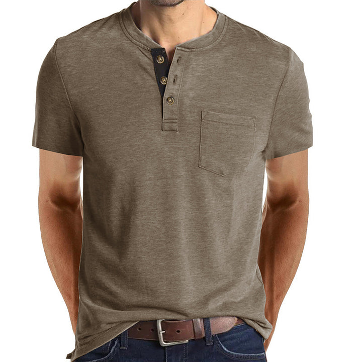 Herren lässiges Henley T-Shirt mit Knopfleiste und Brusttasche Echoarchiv