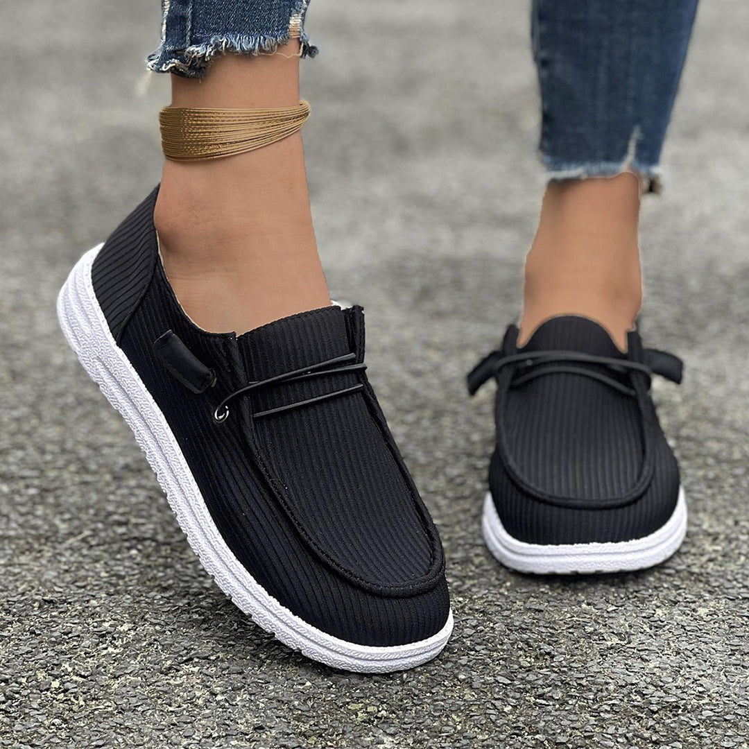 Damen nan lässige Slip-On Sneaker-Halbschuhe mit geripptem Textilobermaterial und elastischer Schnürung Echo Archiv