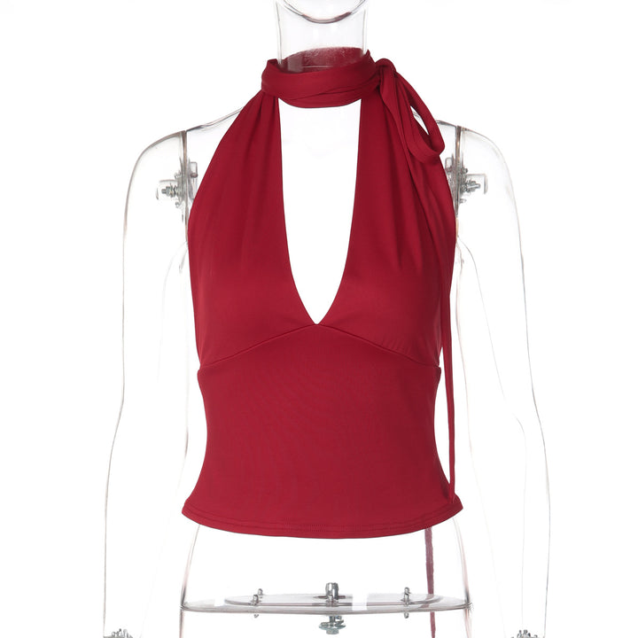 Damen Haltertop mit tiefem V-Ausschnitt und Schleifendetail Echo Archiv