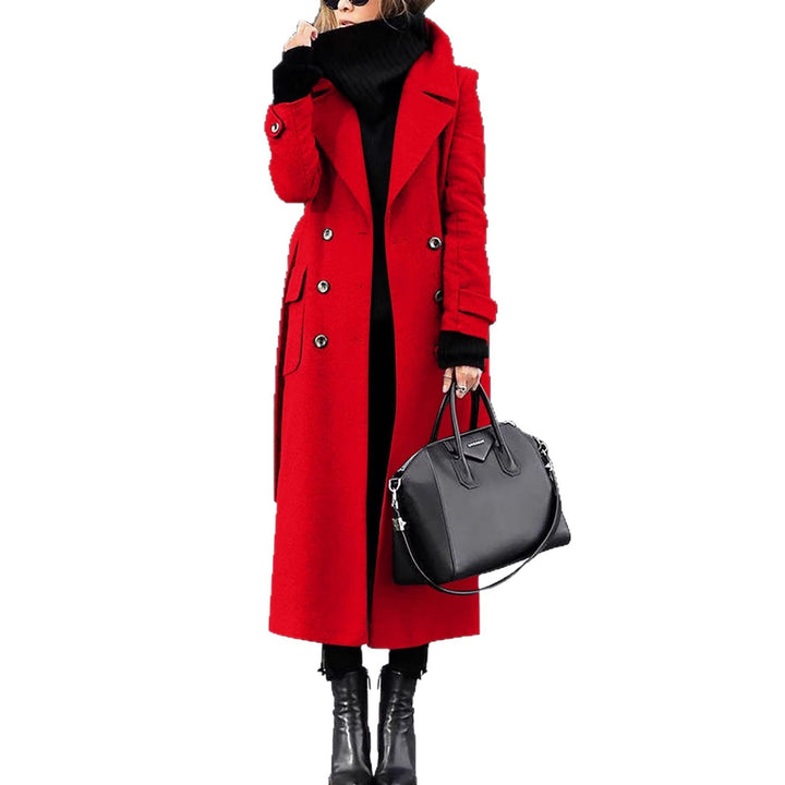 Damen nan eleganter Maxi-Wollmixmantel mit doppelreihiger Knopfleiste, weitem Reverskragen und aufgesetzten Taschenklappen Echo Archiv
