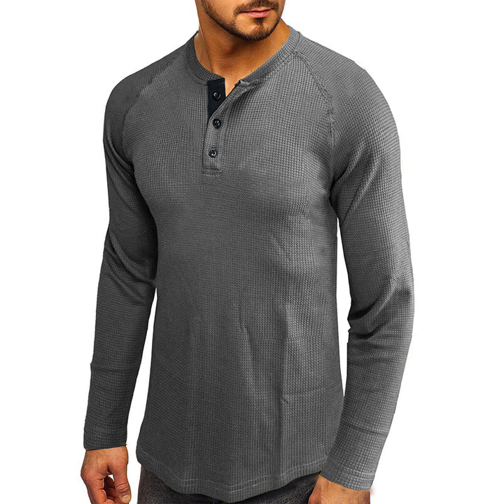 Herren Langarm-Henley Shirt mit strukturiertem Design Echoarchiv