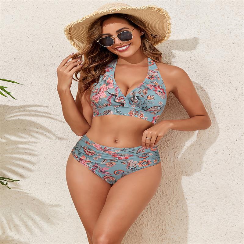 Damen Bikini-Set mit Volant-Top und hochgeschnittenem Slip Echo Archiv