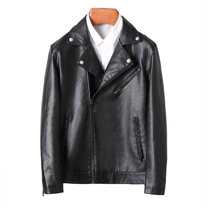 Herren Lederoptik-Bikerjacke mit asymmetrischem Reißverschluss und Ziptaschen – Valtoré