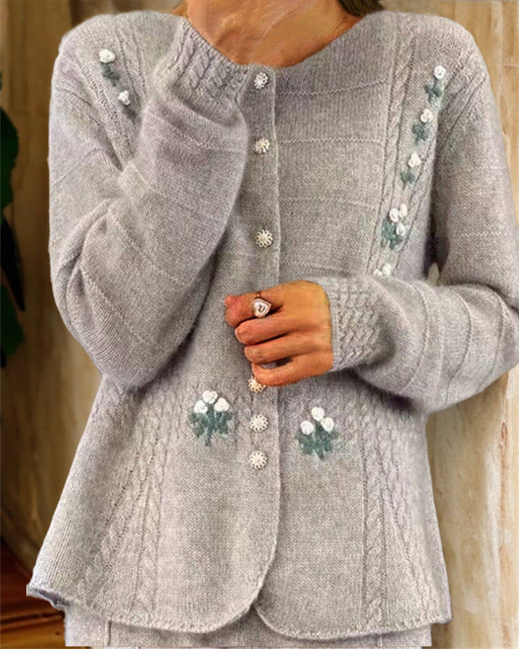 Damen nan Strickcardigan mit floraler Reliefstickerei und Zopfmuster Echo Archiv