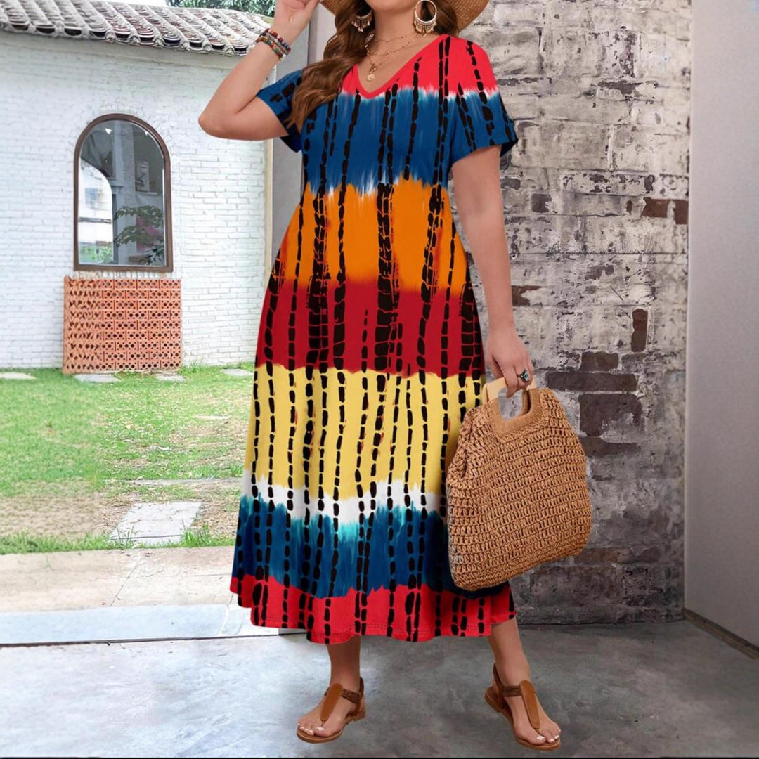 Damen Maxikleid mit modernem Farbverlauf und grafischem Muster Echo Archiv