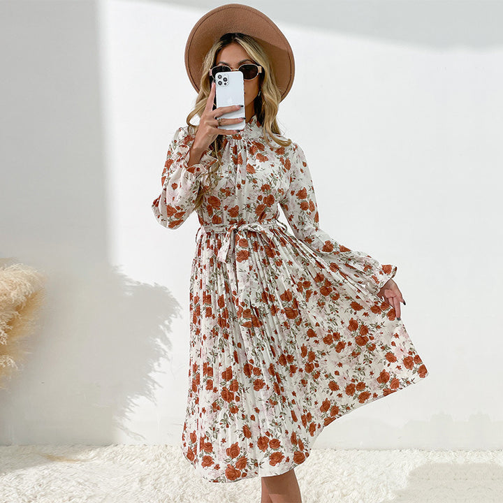 Damen Blumiges Midi-Kleid mit Gürtel und Rüschendetails Echo Archiv