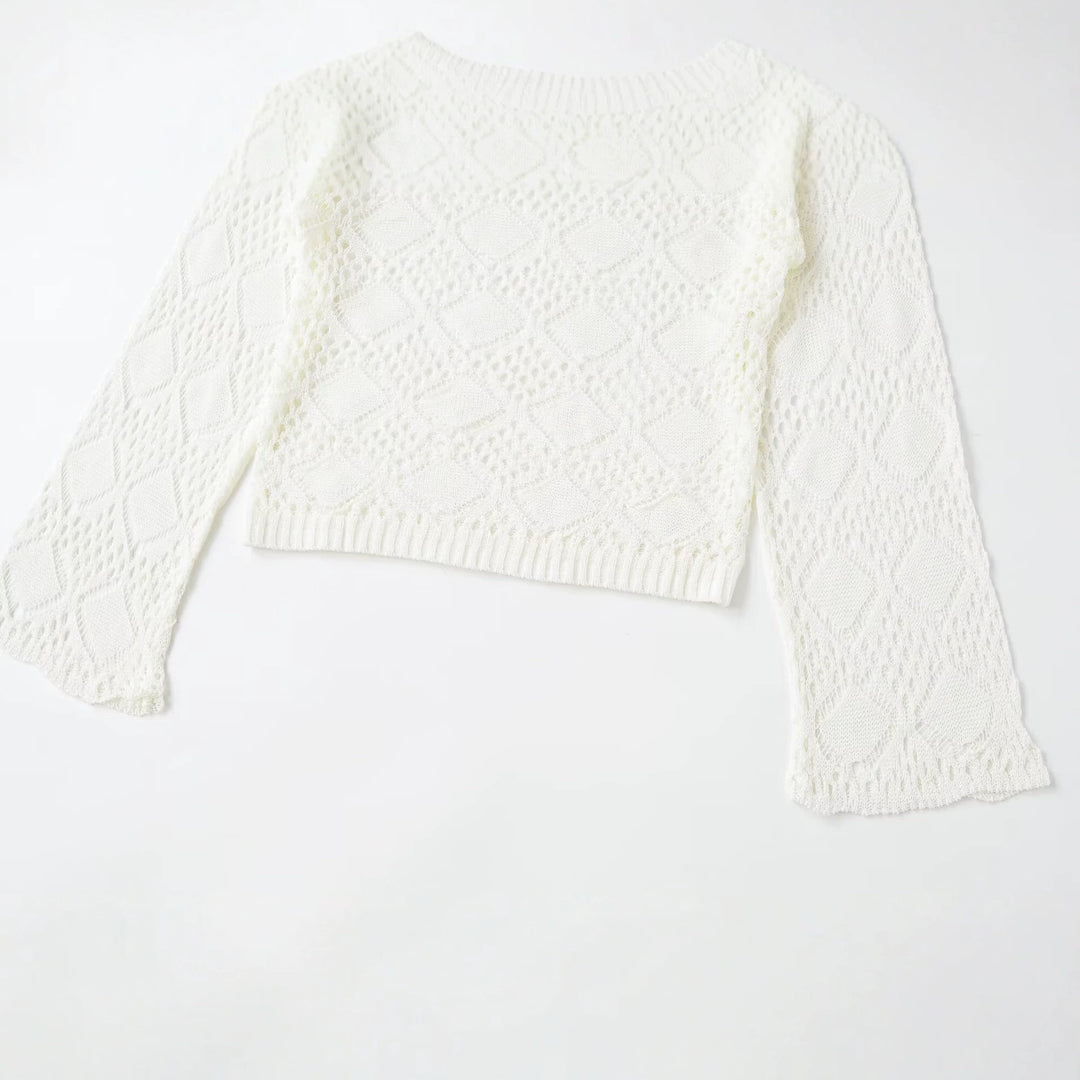 Damen Ajourgestrickter Cropped-Pullover mit Rundhals und Rautenmuster Echo Archiv