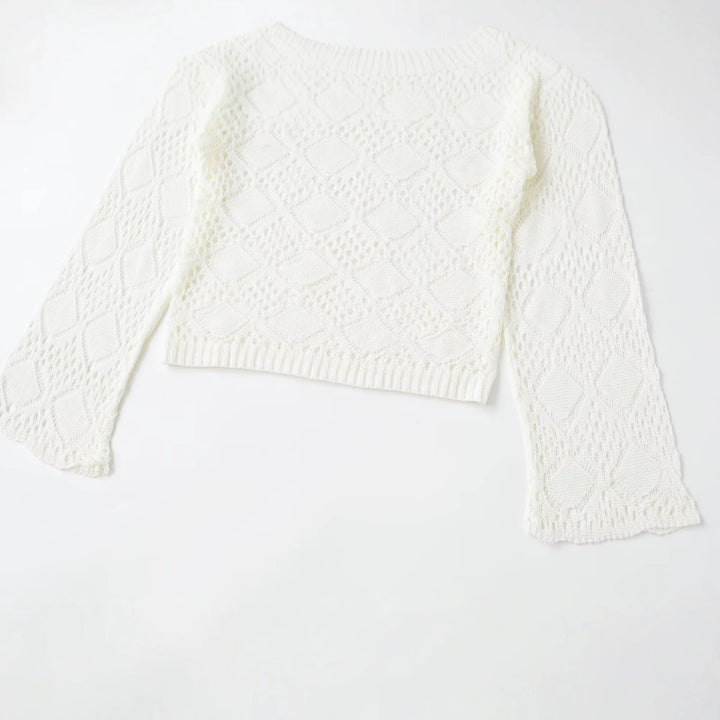 Damen Ajourgestrickter Cropped-Pullover mit Rundhals und Rautenmuster Echo Archiv