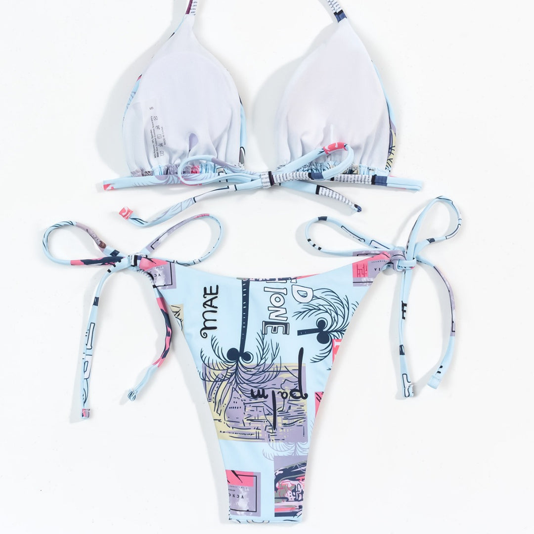 Damen verstellbarer Triangel-Bikini mit modischem Druck Echo Archiv