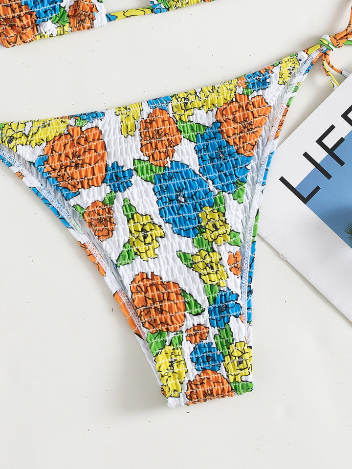 Damen Bunt bedrucktes Triangel-Bikini-Set mit raffinierten Bindebändern Echo Archiv