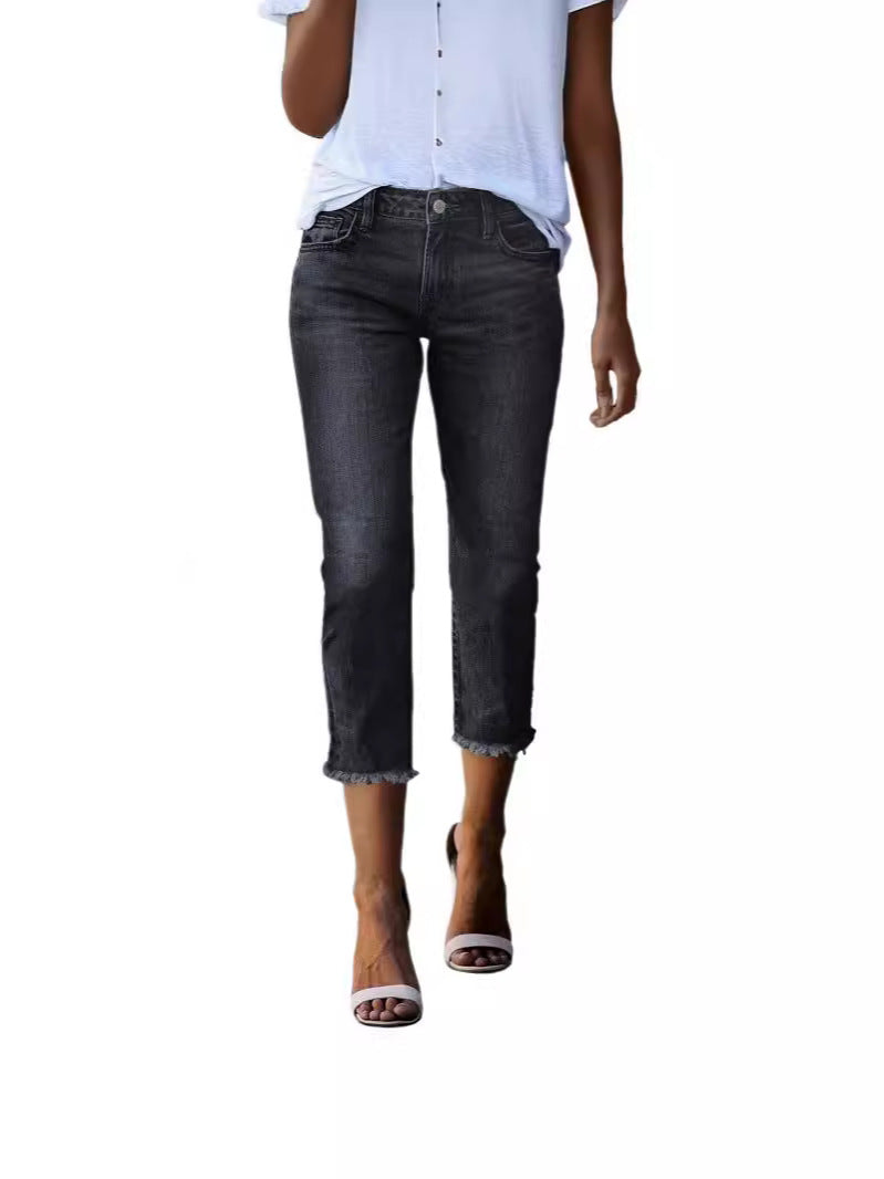 Damen nan gerade geschnittene Jeanshose in verkürzter Länge mit ausgefranstem Saum Echo Archiv
