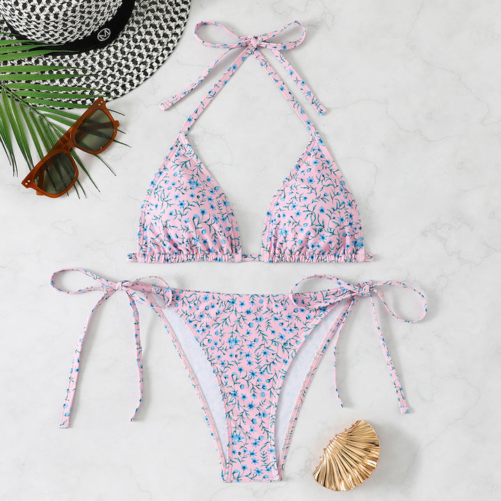 Damen Triangel-Bikini mit verstellbaren Bindebändern und floralen Details Echo Archiv