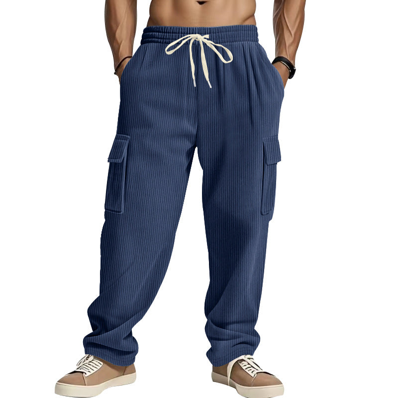 Herren Cordcargo-Hose mit weitem Bein, Tunnelzugbund und aufgesetzten Cargotaschen – Bravaro