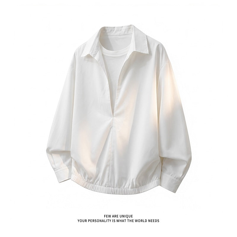 Damen Oversize-Bluse mit tiefem V-Ausschnitt, Hemdkragen und elastischem Saum Echo Archiv