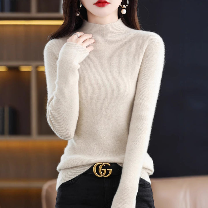 Damen Schmal geschnittener Mockneck-Pullover aus kaschmirähnlichem Feinstrick Echoarchiv