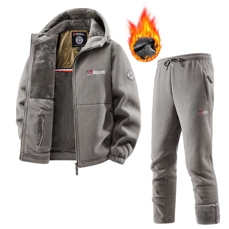 Herren Thermo-Fleece-Set mit Kapuzenjacke, Sherpa-gefüttert und elastischer Jogginghose – Marzano