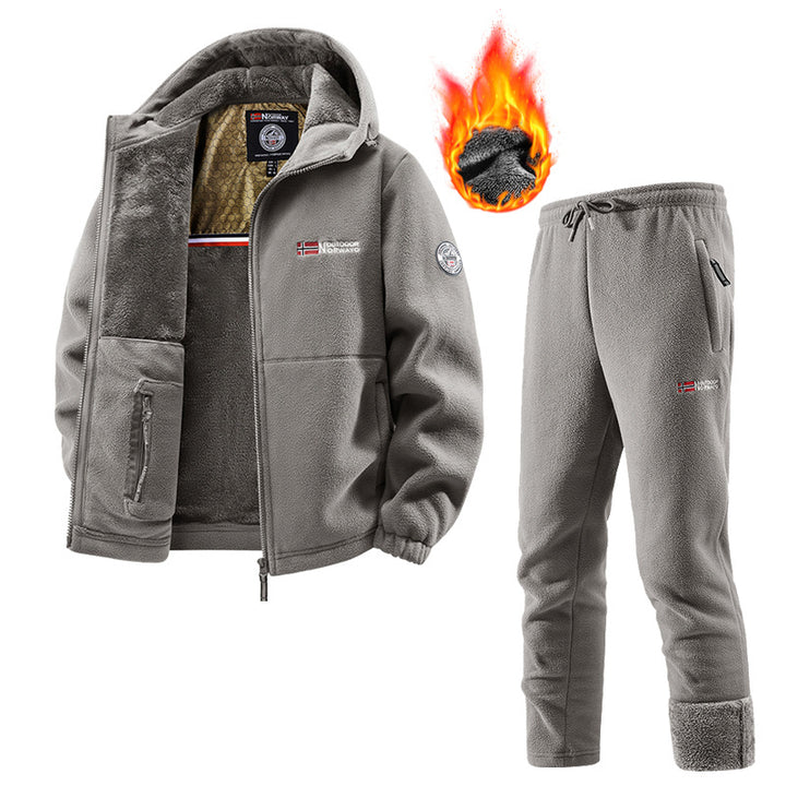 Herren Thermo-Fleece-Set mit Kapuzenjacke, Sherpa-gefüttert und elastischer Jogginghose – Marzano