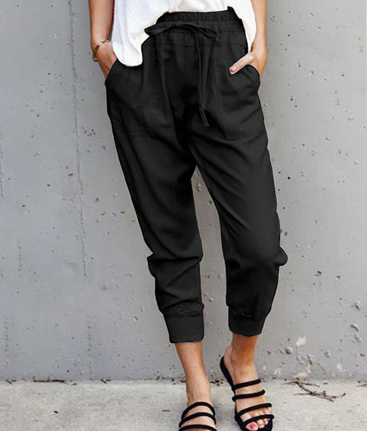 Damen nan lässige tapered Leinenhose mit elastischem Bund und Bündchen Echo Archiv