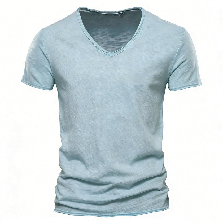 Herren nan leichtes Baumwolljersey Kurzarmshirt mit V-Ausschnitt und schmaler Passform Echo Archiv