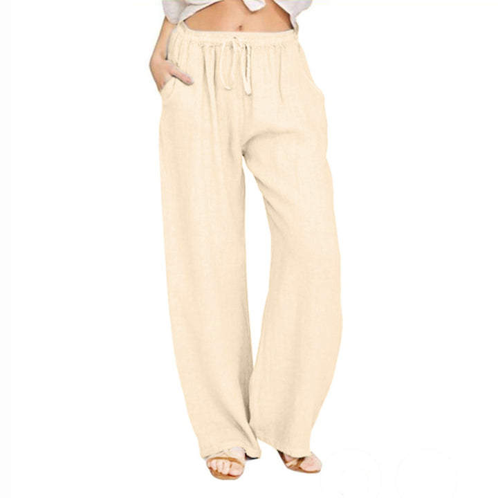 Damen nan weite Leinenhose mit elastischem Bund Kordelzug und Seitentaschen Echo Archiv