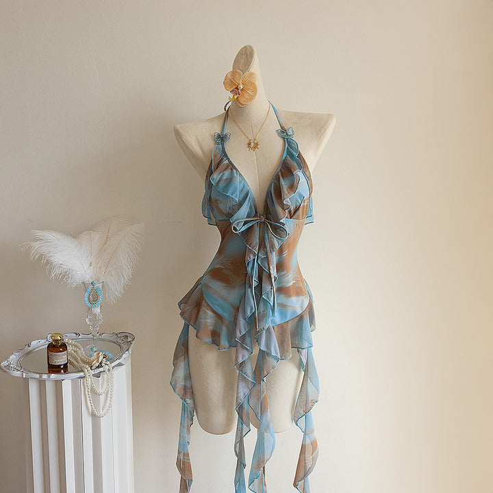 Damen Strandkleid mit transparenten Volants Echo Archiv