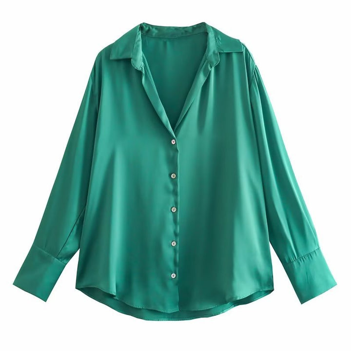 Damen Oversized Satinbluse mit Hemdkragen und breiten Manschetten Echo Archiv