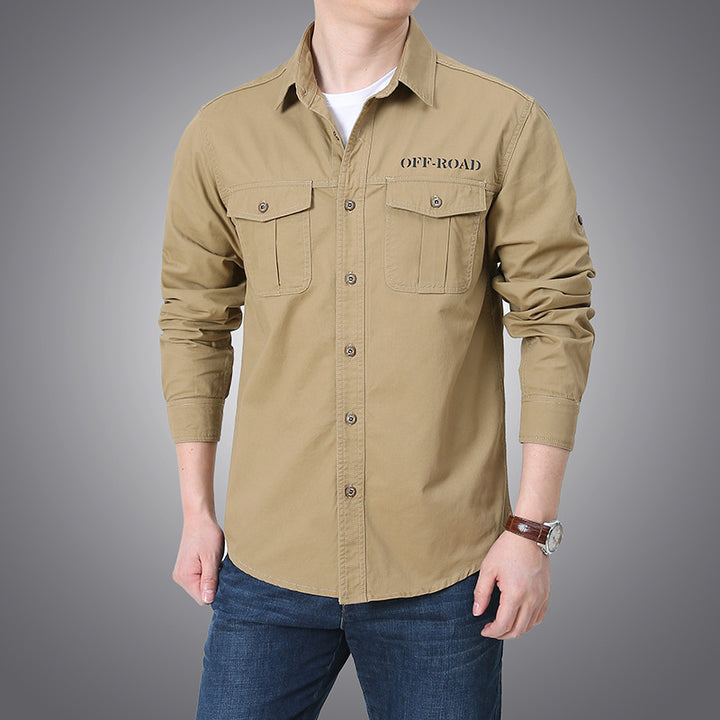 Herren nan langärmeliges Workwear-Hemd mit Druckknopf-Brusttaschen und aufrollbaren Ärmeln Echo Archiv