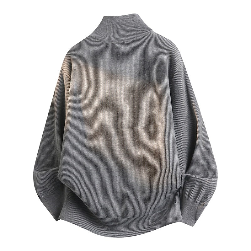 Unisex Oversize Strick-Zipjacke mit Stehkragen, gerippter Struktur & Zwei-Wege-Reißverschluss Echoarchiv