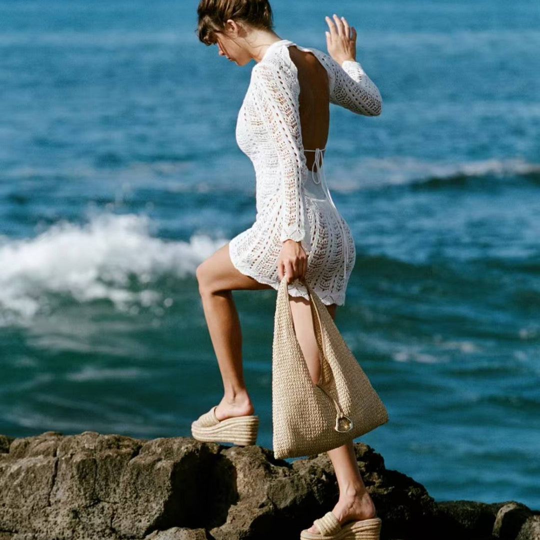 Damen eleganter, transparenter Häkel-Strandüberwurf Echo Archiv