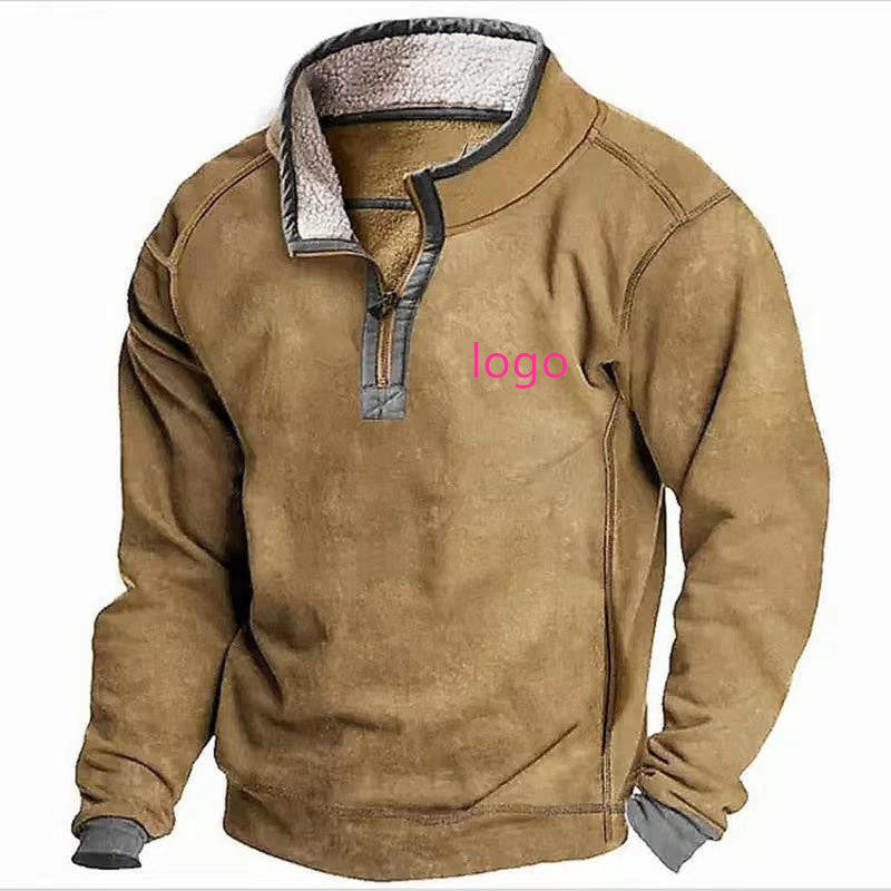 Herren Sherpa-Fleece-Pullover mit Halbzipper und Kontrastbesatz Echoarchiv