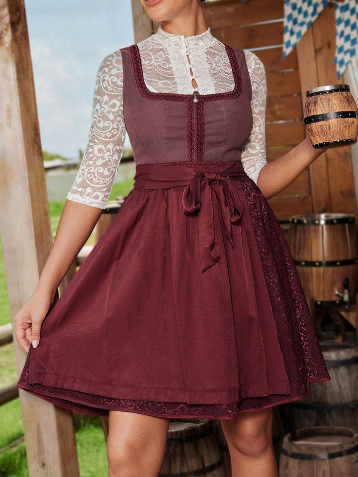Damen Dirndlkleid mit Floralen Details und Spitzenärmel Echoarchiv