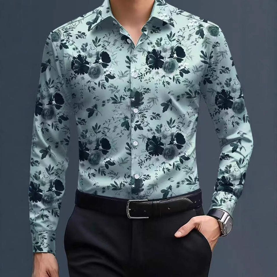 Herren Langarmhemd mit floralen Akzenten Echoarchiv