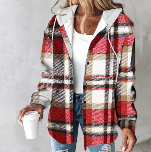 Damen Kapuzencardigan mit Streifen und Druckknopfblende Echoarchiv