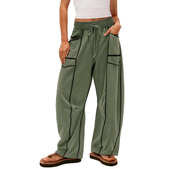 Damen nan weite Lounge-Hose mit Kordelzug, Kontrastpaspelierung und Cargo-Taschen Echo Archiv