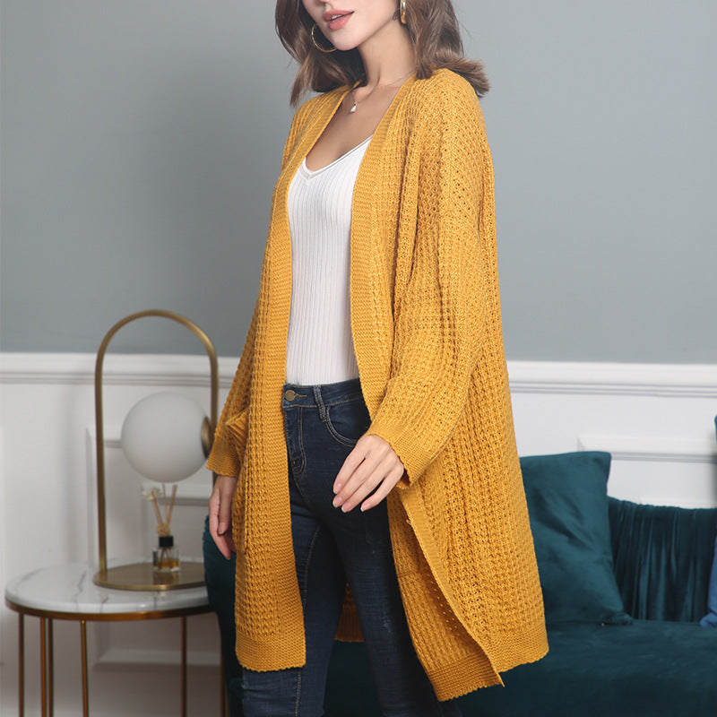 Damen Langer Oversize Strickmantel mit offener Front und aufgesetzten Taschen Echo Archiv