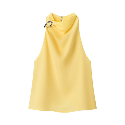 Damen Seidenbluse mit asymmetrischem Kragen und dekorativem Ring Echo Archiv