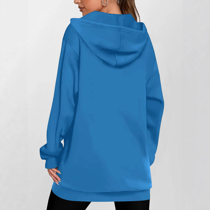 Damen Lange Kapuzen-Sweatjacke mit Metallreißverschluss, Kängurutaschen und figurumspielender Silhouette Echoarchiv