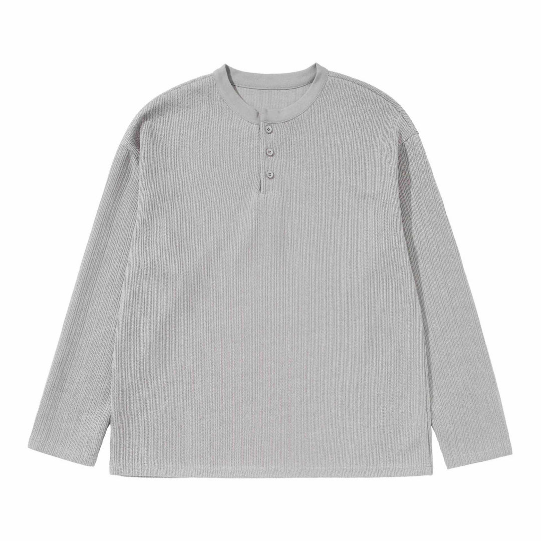 Unisex Strukturierter Waffel-Henleyshirt mit geradem Saum und Oversize-Silhouette Echoarchiv