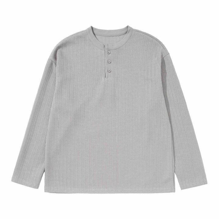 Unisex Strukturierter Waffel-Henleyshirt mit geradem Saum und Oversize-Silhouette Echoarchiv