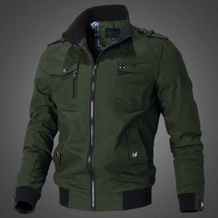 Herren nan taillierte Canvas-Bomberjacke mit Stehkragen, Reißverschlussfront, Schulterpatten und funktionalen Taschen Echo Archiv