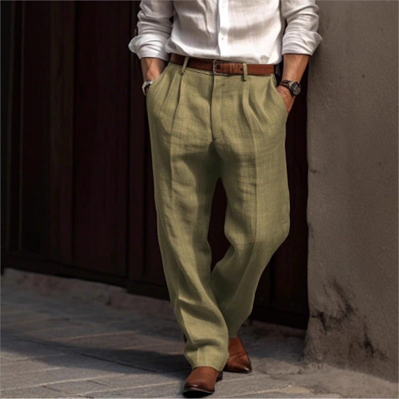 Herren elegante Leinenhose mit lockerer Passform und praktischen Taschen Echoarchiv