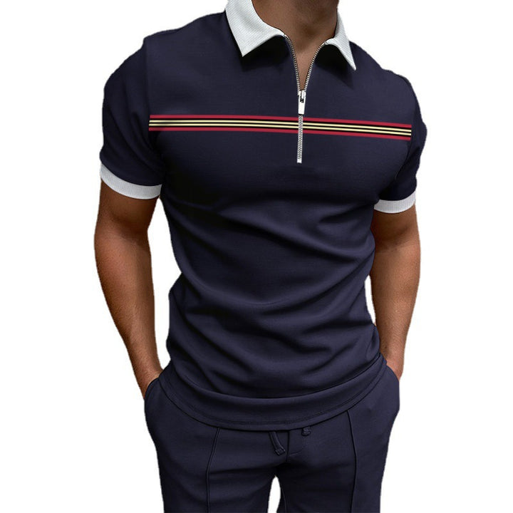 Herren lässiges Kurzarmpoloshirt mit Reißverschluss und sportlichem Streifenmuster Echoarchiv