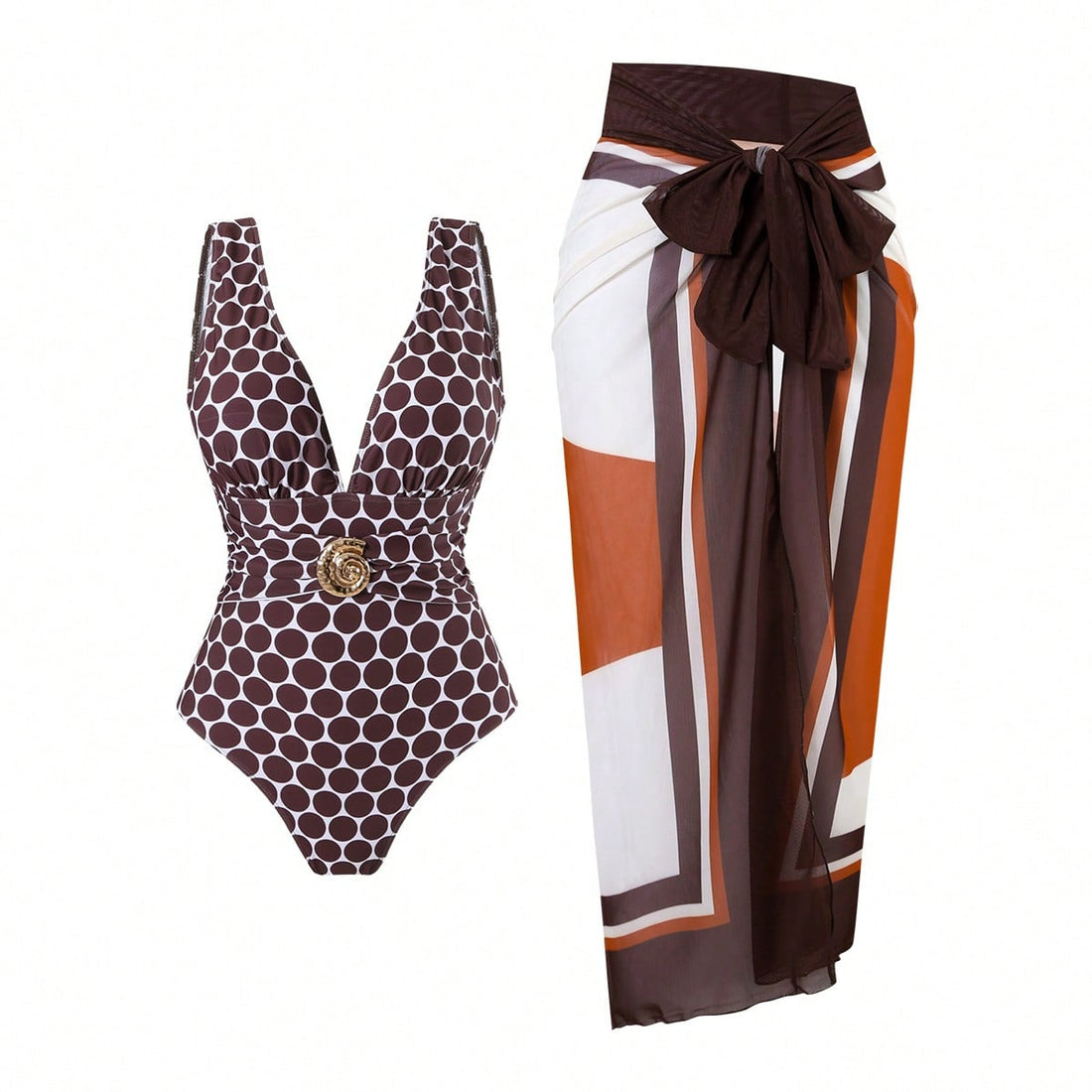 Damen Badeanzug mit femininem Wickelrock und elegantem Schmuckdetail – Maréssa