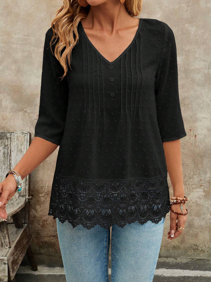 Damen Tunika Bluse mit Spitzenbesatz und strukturierten Pintucks Echo Archiv