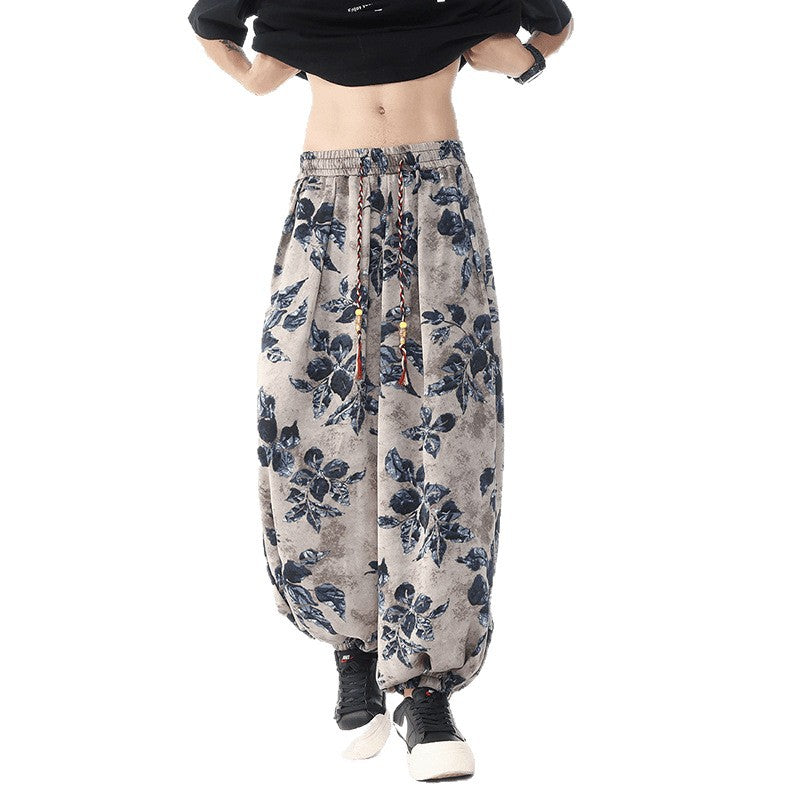 Damen nan lässige Pluderhose im Ethno-Print mit elastischem Bund, Kordelzug und gesmokten Bündchen Echo Archiv