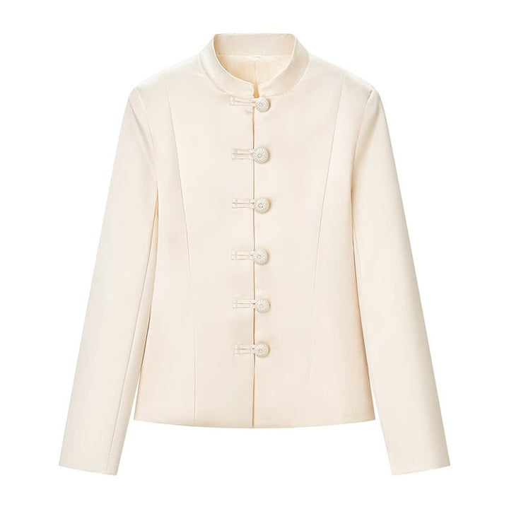 Damen Taillierte Jacke mit Mandarinkragen und dekorativen Stoffknoten Echo Archiv