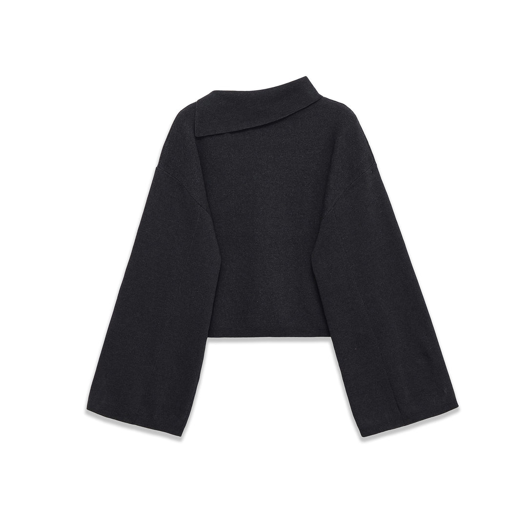Damen oversized kurz geschnittener Pullover mit asymmetrischem Stehkragen und weitem Kimonoärmeln – Mavelle