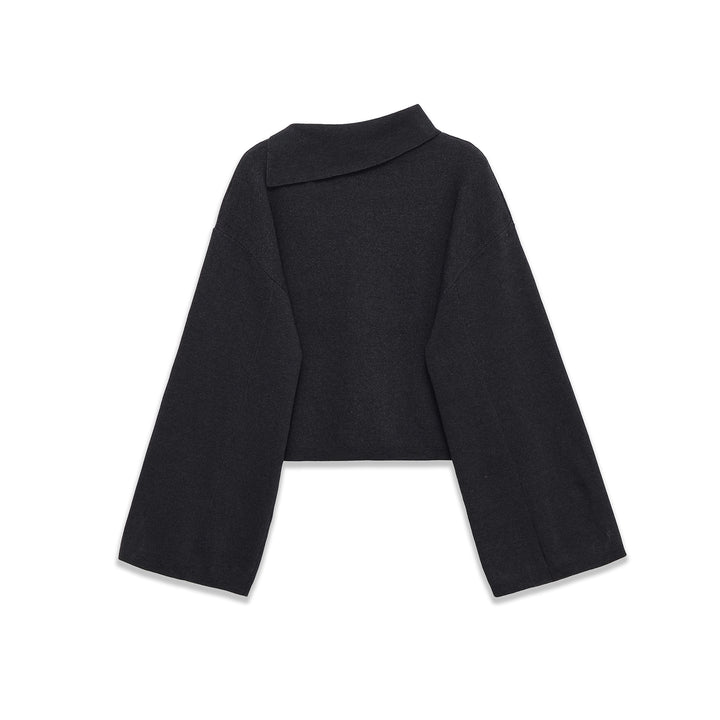 Damen oversized kurz geschnittener Pullover mit asymmetrischem Stehkragen und weitem Kimonoärmeln – Mavelle