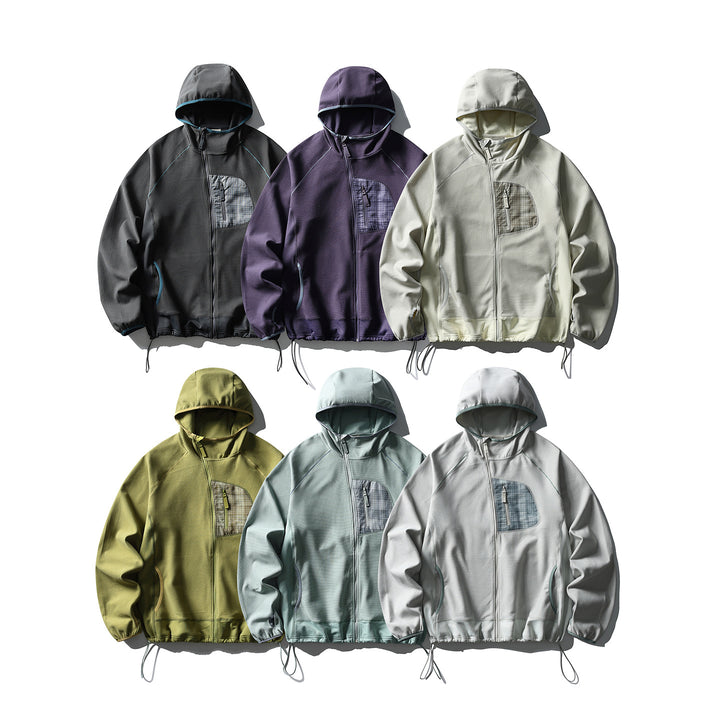 Unisex Leichte Tech-Fleece Kapuzenjacke mit Frontreißverschluss, Brust-Zip-Tasche und Kordelzugsaum Echoarchiv