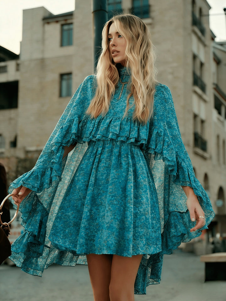 Damen romantisches Chiffonkleid mit Volants und weitem Saum Echo Archiv